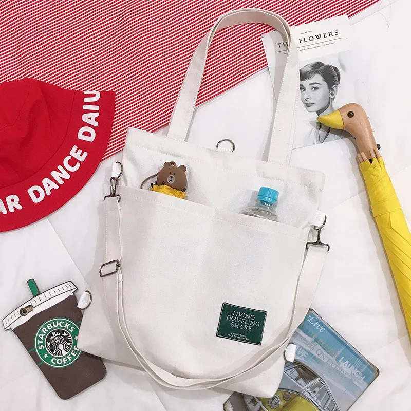 sac en toile multi-usage pour femme, version coréenne, sac à bandoulière, sac à dos tendance pour l'université, sac en toile pour cours et tutoriels.