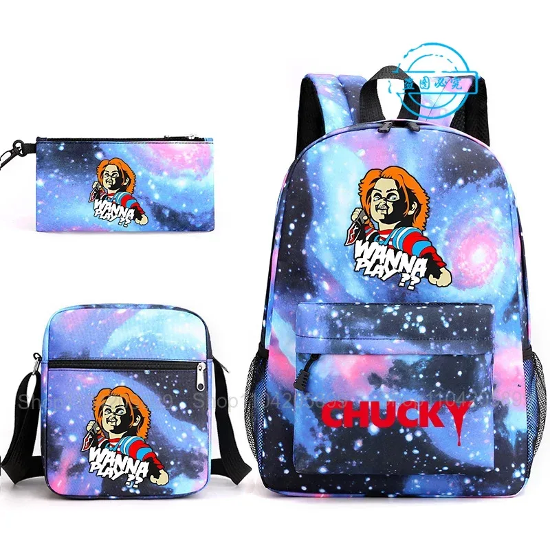 sacs à dos chucky pour enfants, 3 pièces, cartables pour étudiants et adolescents, sacs d'école pour garçons et filles, trousse à crayons, sacs à bandoulière, sac de voyage