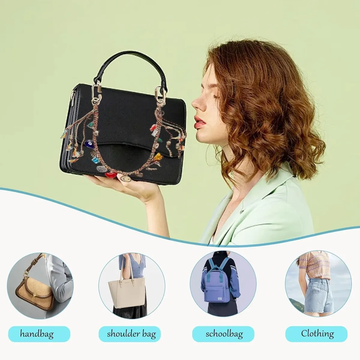 chaîne de perles tressée pour sac à main, sac à dos, accessoires de sac pour femme