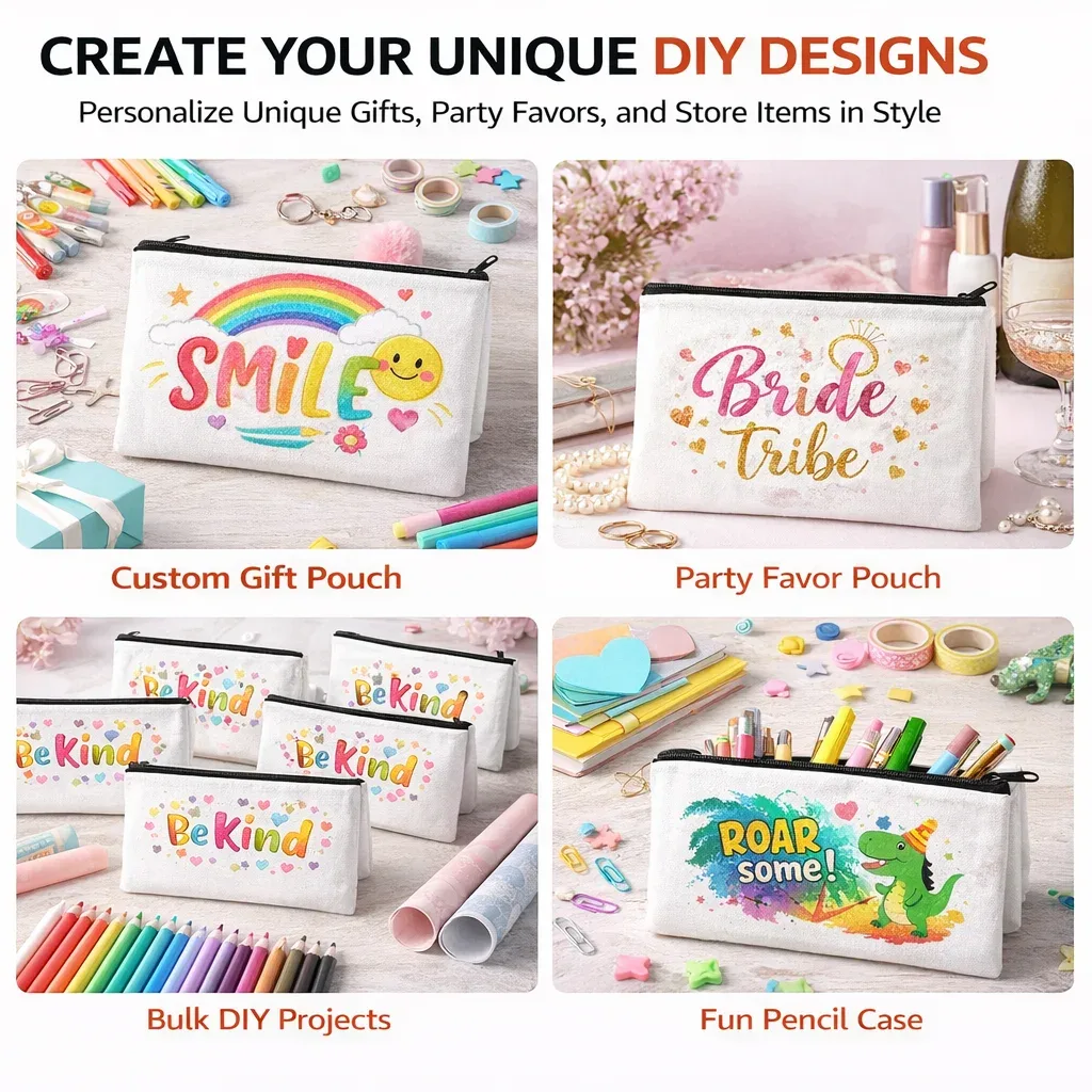 10/20/30pcs sacs à fermeture éclair pour sublimation, pochettes cosmétiques vierges en toile blanche, sacs de rangement artisanaux imprimables par transfert thermique diy
