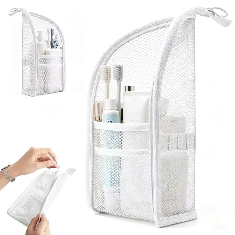 trousse de toilette en maille sur pied pour femmes, organisateur de maquillage portable, étui de voyage imperméable pour brosse à dents, pochette de beauté