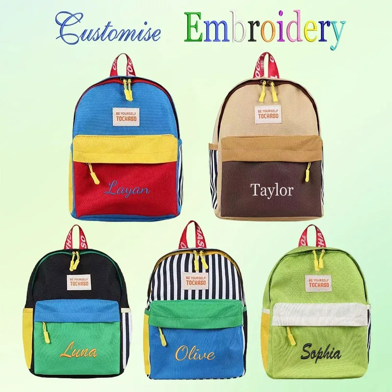 Sac à dos brodé personnalisé, nouveau modèle, design color-block Dopamine, motif dessin animé mignon, sac à dos tendance, sac à dos décontracté