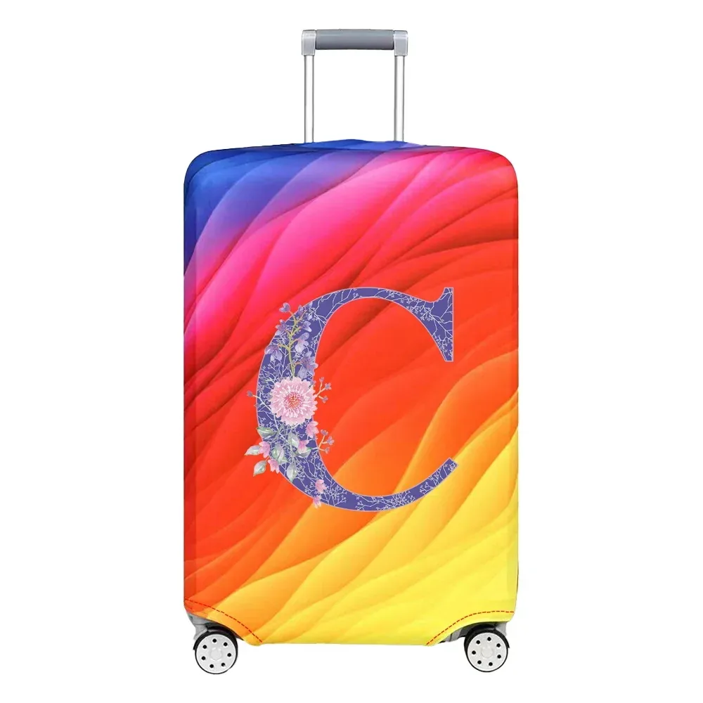 housse de protection pour bagages en tissu extensible, housse anti-poussière, anti-rayures, valise pour sac de 18 à 32 pouces, motif de lettres de fleurs violettes