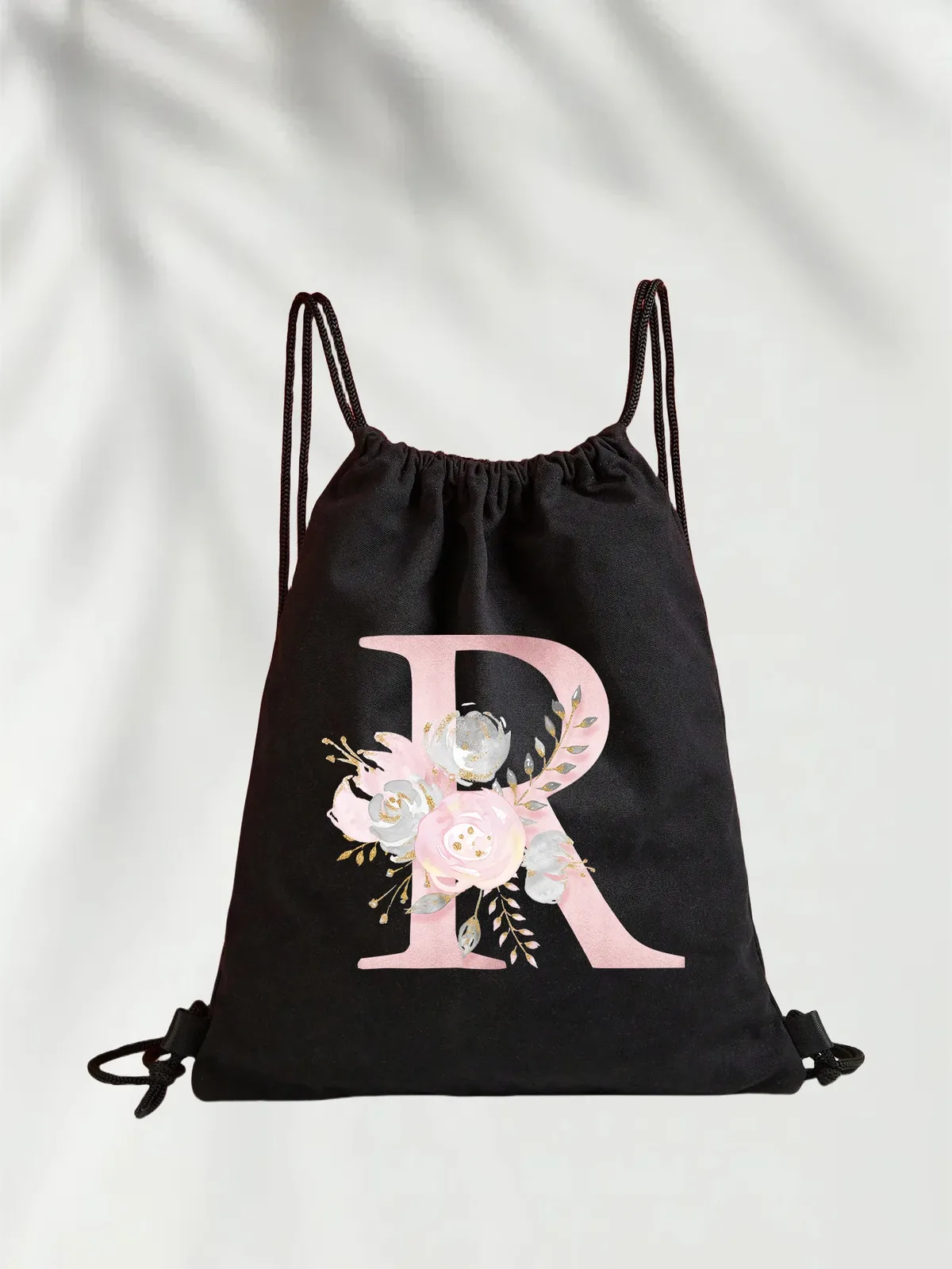 sac à dos léger unisexe à cordon de serrage pour le sport et le fitness, les voyages en plein air et les étudiants avec motif de nom de lettre initiale