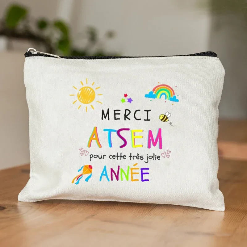 trousse de toilette au design d'appréciation atsem pour l'école française – pochette zippée en polyester durable avec trousse de maquillage inspirée de l'école française