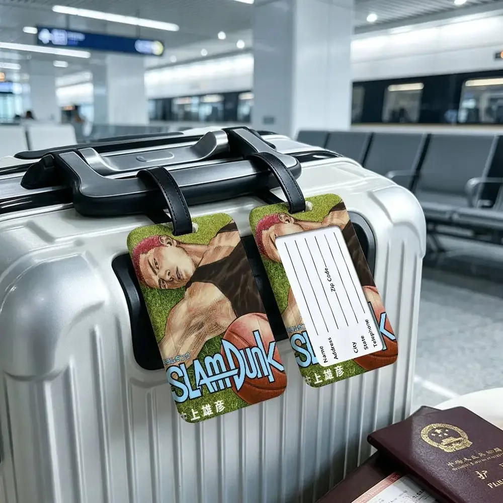 étiquette de bagage en pvc anti-perte avec motif de dessin animé japonais s-slams d-dunk, étui de protection imperméable pour carte d'information, pour valise et sac à main