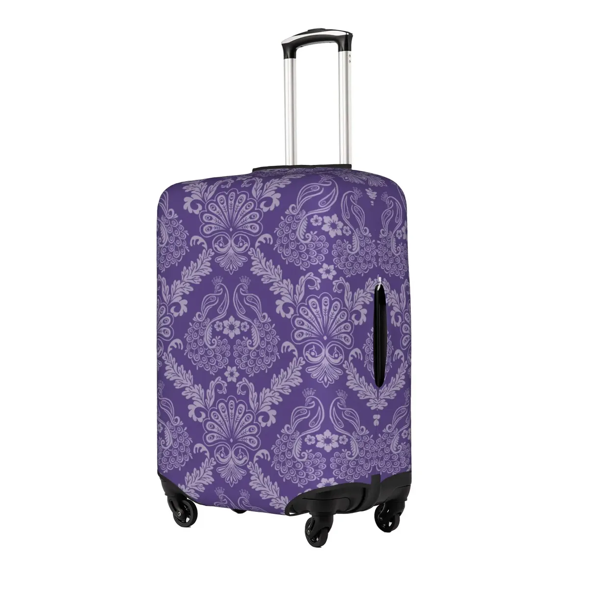 Housse de protection pour bagages, motif paon amusant, violet clair sur violet, housse de valise de voyage élastique à motif animal