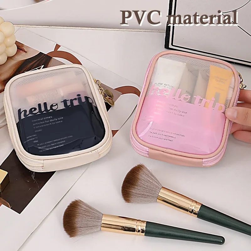 mini sac de rangement de maquillage de voyage transparent, petit sac de maquillage preppy mignon, fermeture éclair cosmétique, rangement de toilette, pochette pour pièces de monnaie pour femmes
