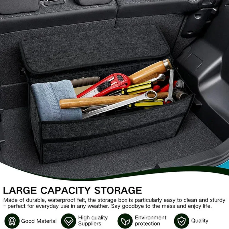 sac de rangement en feutre pour coffre de voiture, en tissu non tissé, pliable, organisateur portable avec poignée, résistant à l'usure, boîte de rangement universelle pour voiture