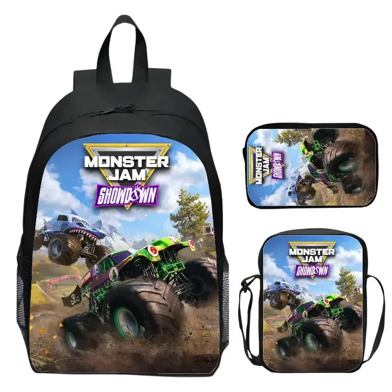 monster jam monster truck ensemble de trois pièces sac à dos pour enfants sac à dos d'école primaire sac à dos de maternelle