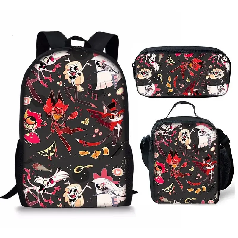 hôtel hazbin sac à dos cartable sac à déjeuner trousse à crayons ensemble cadeau pour enfants étudiants