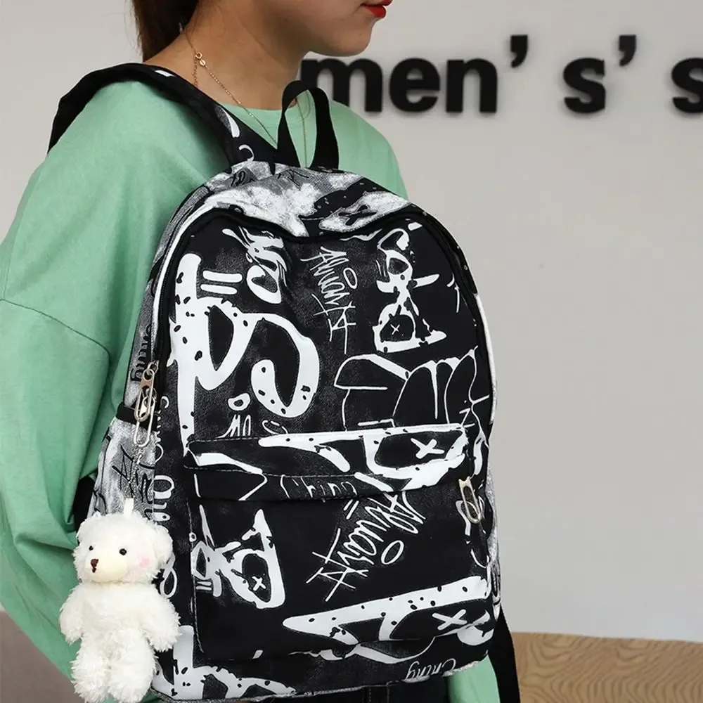 sac à dos en nylon pour femmes, imprimé graffiti, sacs d'école imperméables, sac à bandoulière de grande capacité pour étudiants