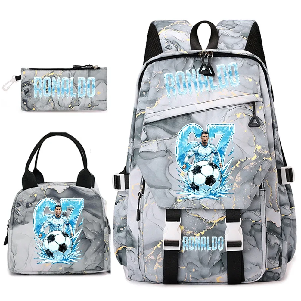 ensemble de sacs à dos pour étudiants avec imprimé cr7 ronaldo 67, avec sac à lunch et trousse à crayons, sac à dos de voyage pour adolescentes