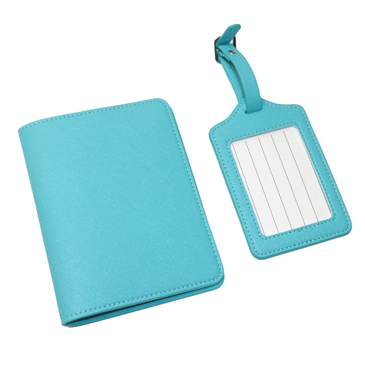 dropshipping - porte-passeport en cuir pu saffiano avec lettres initiales monogrammées gratuites et ensemble d'étiquettes de bagages - accessoires de voyage