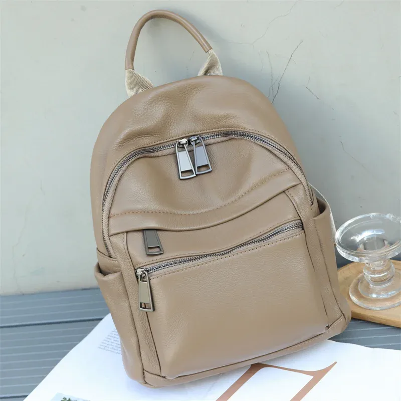 sac à dos en cuir véritable pour femme, doux, quotidien, grand, spacieux, à la mode, en cuir de vache, pour voyage, affaires, collège, sac à bandoulière