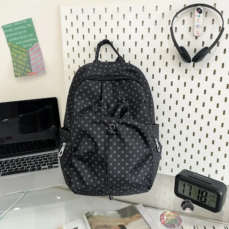 sac à dos coréen à pois pour femme, style preppy, polyvalent, léger en nylon, idéal pour étudiants, voyages et usage quotidien