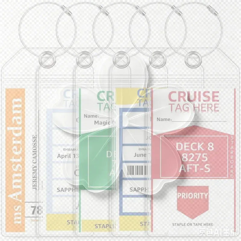étiquette de bagage multifonctionnelle pour bateau de croisière, boucles en fil d'acier, porte-carte d'identité vertical en pvc transparent, étanche, étiquette de voyage, 5 pièces