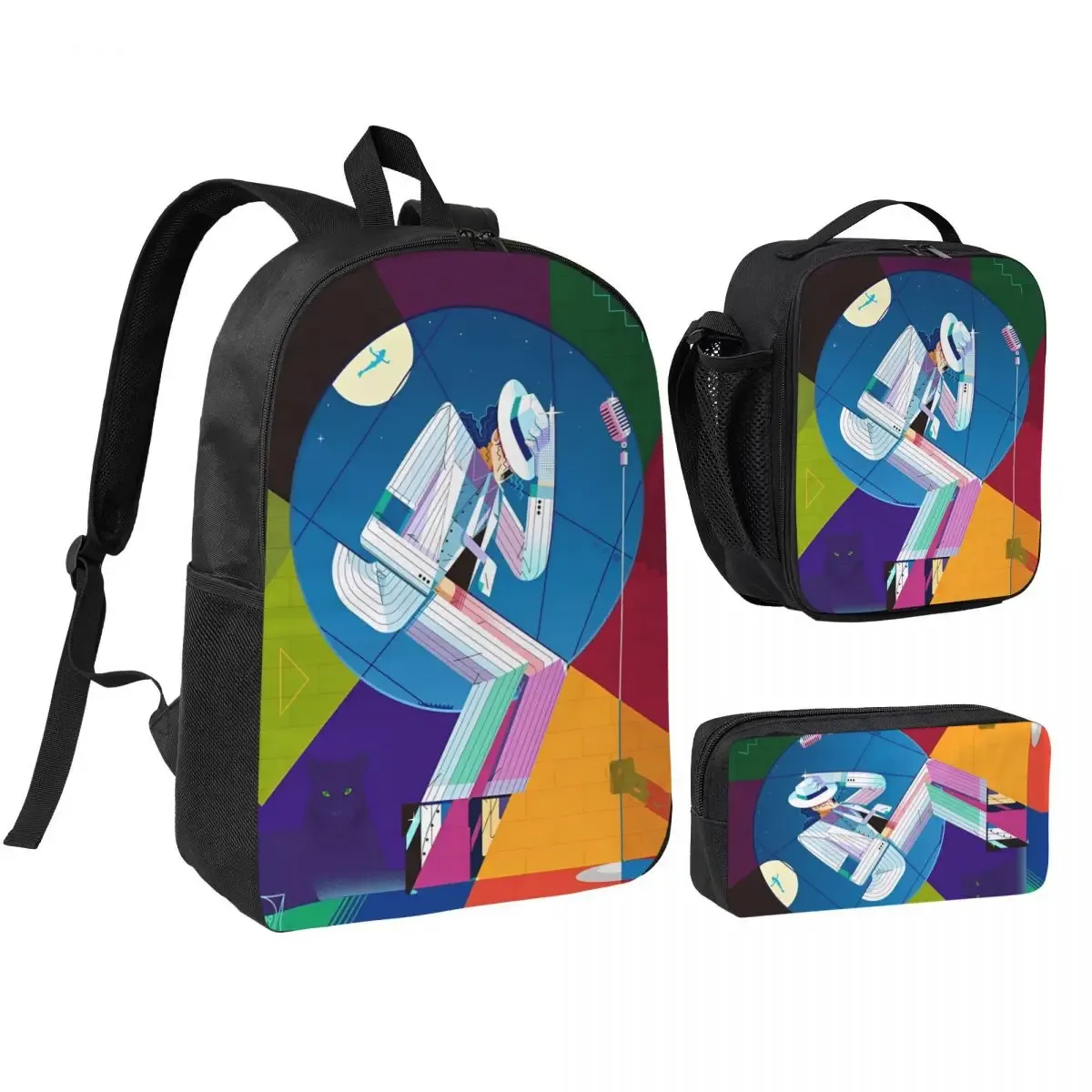 sac à dos michael jackson 3 pièces/ensemble pour étudiant, sac à dos de lycée, sac à lunch, trousse à crayons, ensemble de trois pièces imprimées.