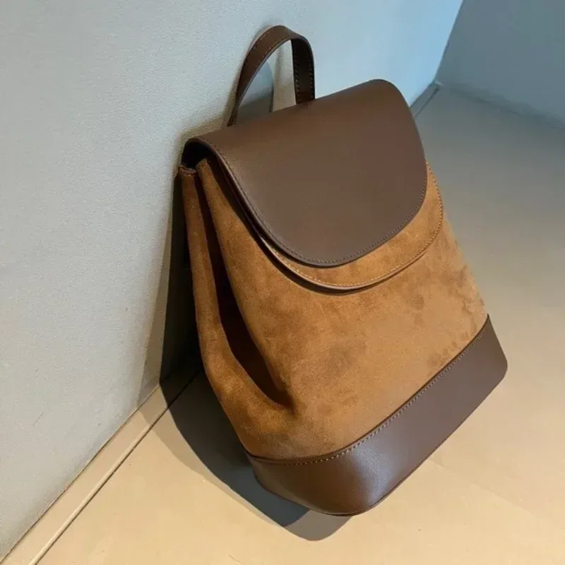 sac à dos de loisirs en cuir suédé et cuir de vache pour femme, sac de voyage double initié, rose et marron, qualité supérieure, femme, hiver 256