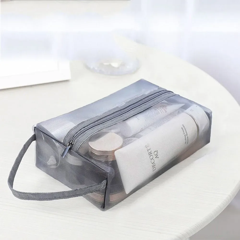 sac de toilette transparent en maille de grande capacité pour femmes, sac à cosmétiques, trousse de maquillage à fermeture éclair, sac de rangement de soins de la peau, sac de rangement coréen