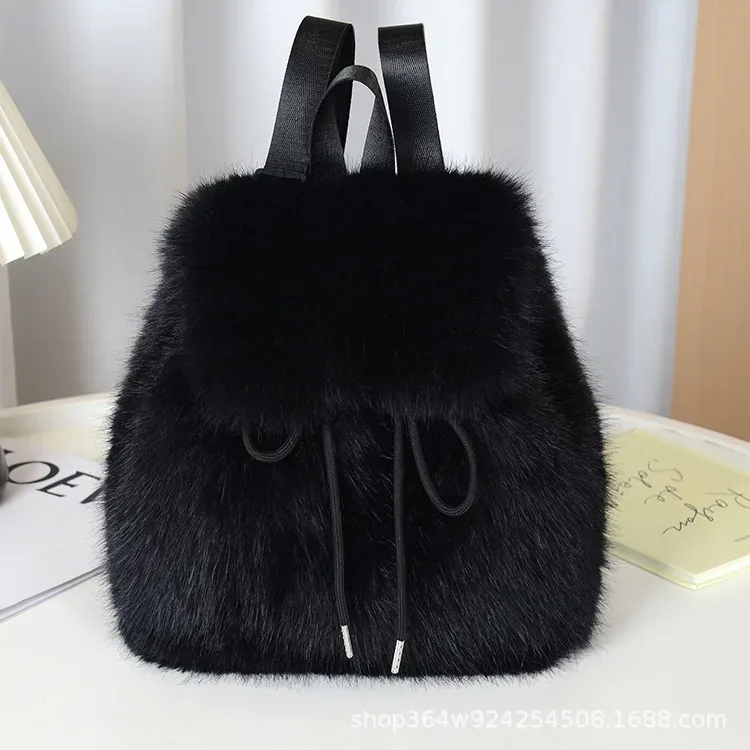 y2k sac à dos en peluche femmes petit mignon cordon léopard moelleux sac solide doux polaire sac à dos hiver chaud fausse fourrure mini sac à dos