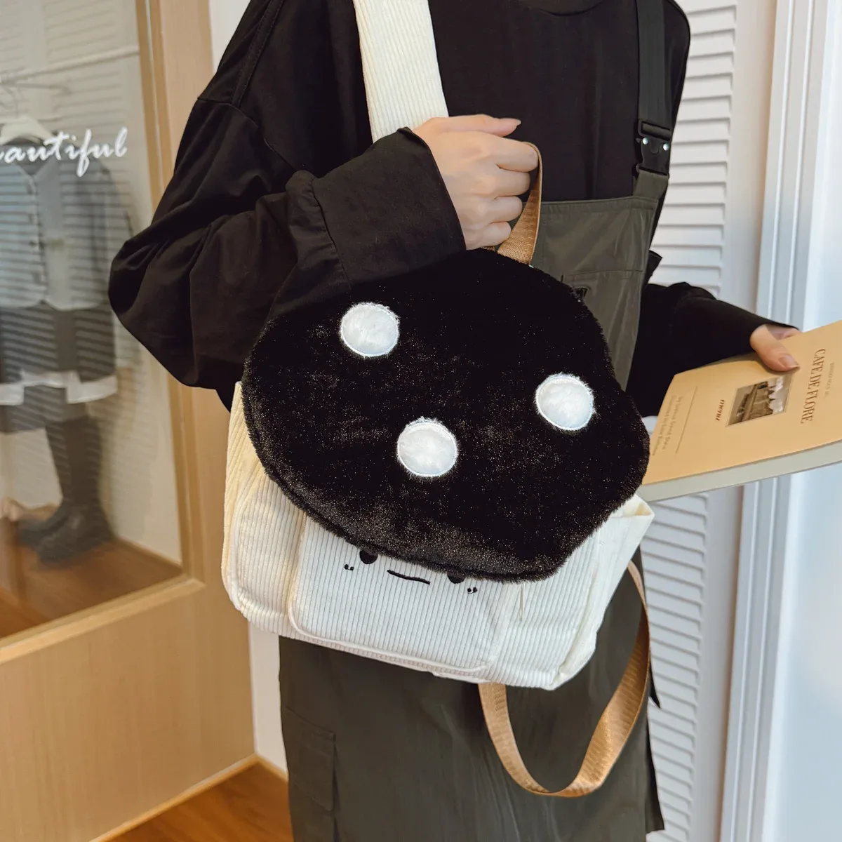 sac à dos d'étudiant en peluche exquis et mignon en forme de champignon, léger, grande capacité, pour filles, idéal pour l'école et les trajets quotidiens