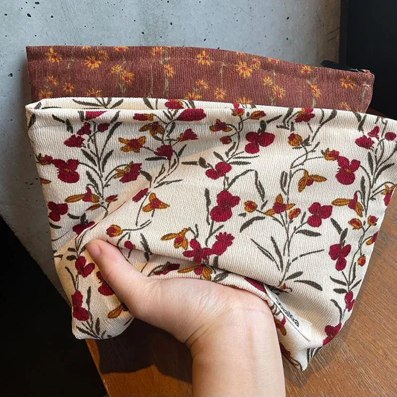 trousse de maquillage portable en velours côtelé pour femme, sac de rangement pour téléphone portable, trousse de maquillage pour fille, poudres, fleur vintage, voyage