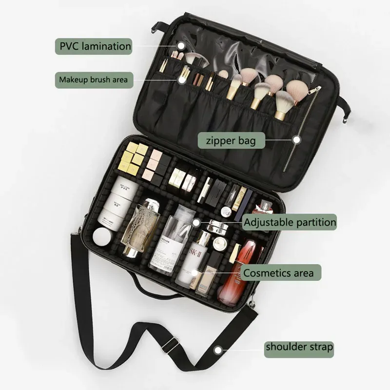 sac à cosmétiques professionnel pour femmes, trousse de maquillage de voyage en cuir, outil de beauté de grande capacité, brosse de maquillage, boîte de maquillage d'artiste