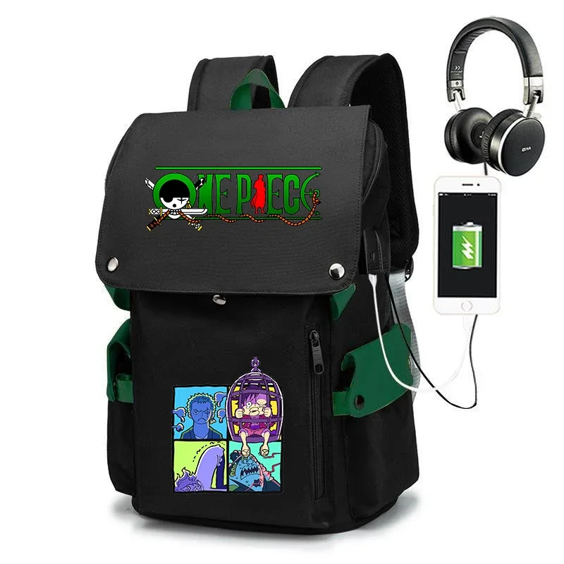 sac à dos d'école imprimé one piece zoro, sac à dos décontracté de grande capacité, sac de voyage pour enfants et adolescents