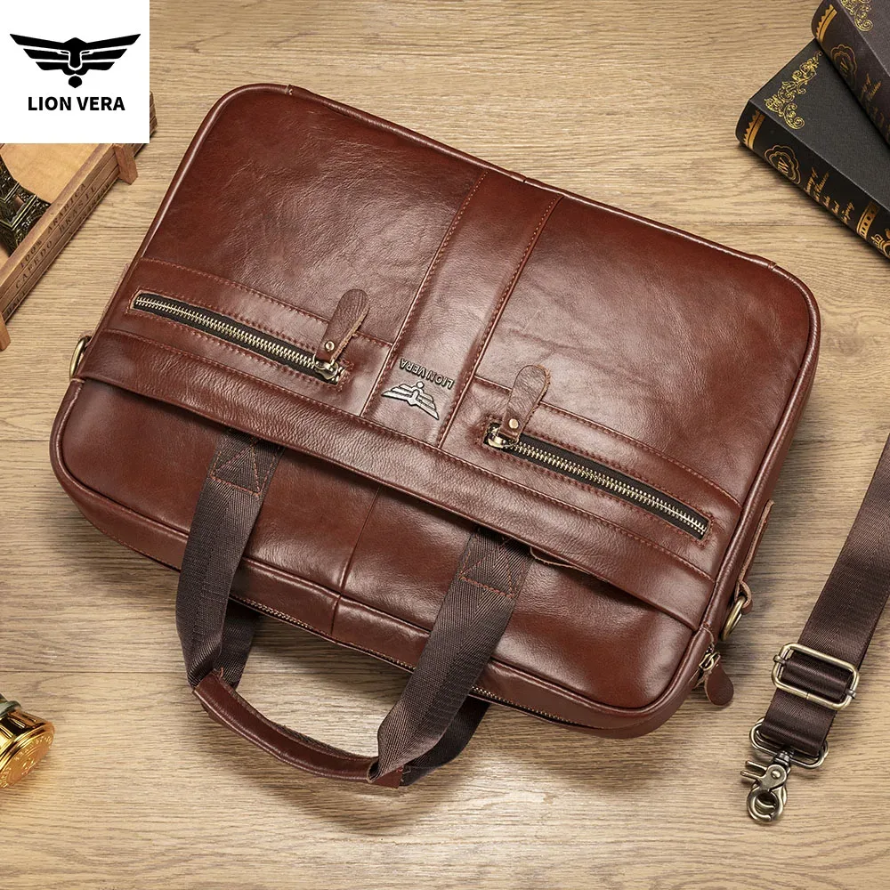 lion vera – porte-documents en cuir véritable pour hommes, sac à main de bureau portable pour ordinateur portable, sacs à bandoulière de haute qualité pour affaires