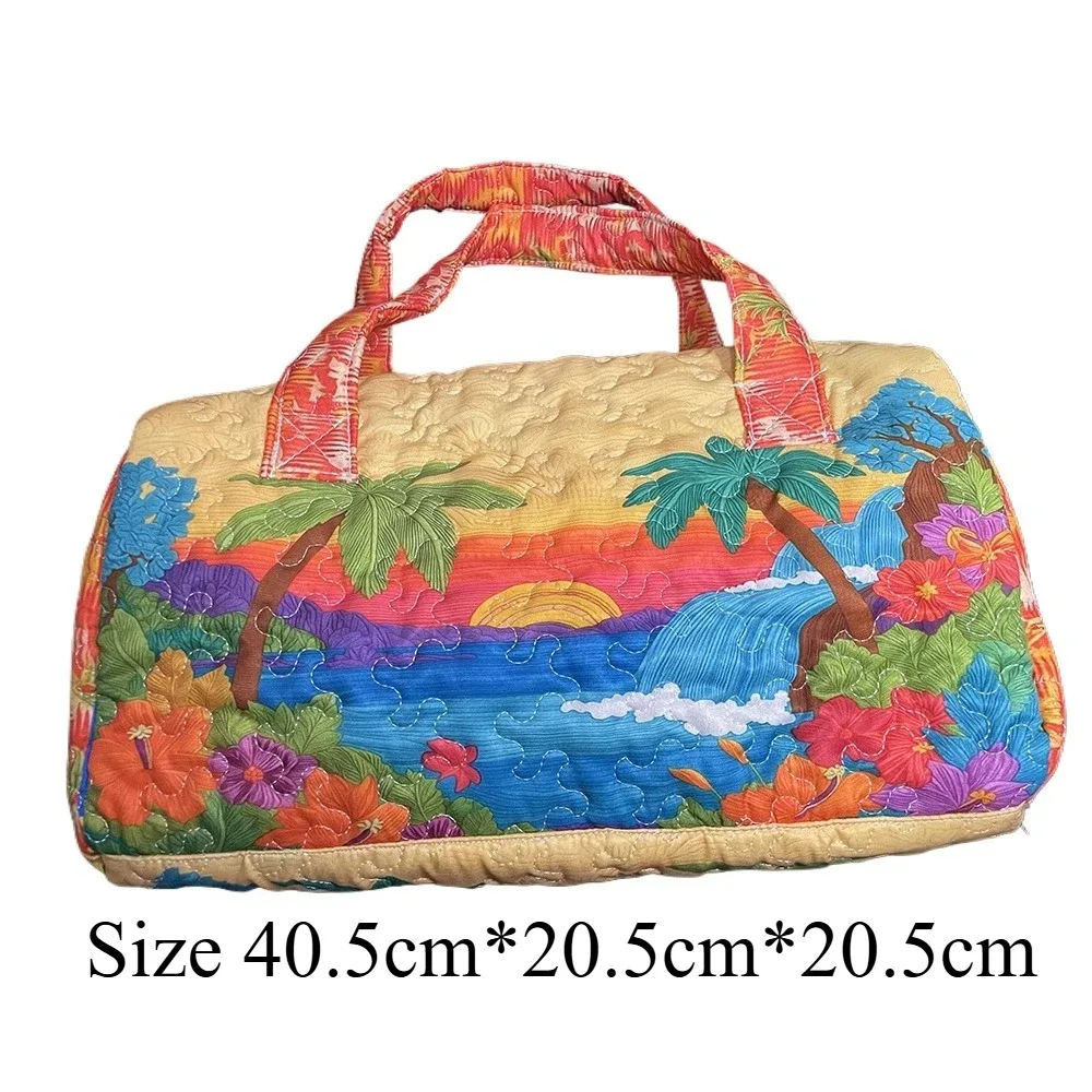 sac de voyage matelassé imprimé en 3d, paysage tropical de coucher de soleil et phare côtier, sac de voyage tendance pour la plage, la randonnée et le camping