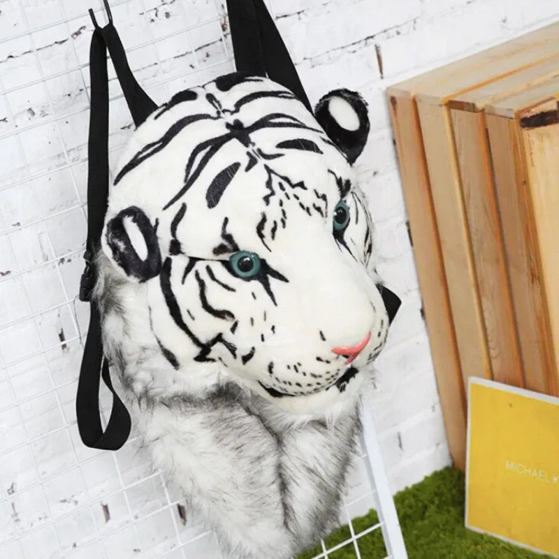 cool grand chat sac poilu tête de tigre sac à dos drôle étudiant rusksack couple extérieur en peluche sac à dos 01-bp-gxlhmr