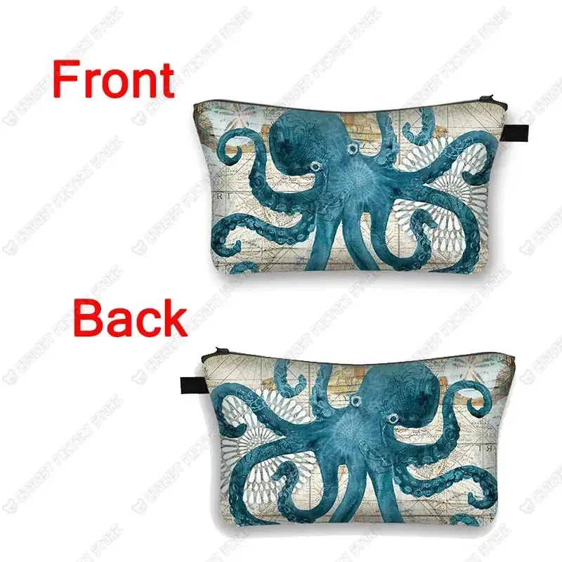 trousse à cosmétiques imprimée poulpe/tortue de mer/hippocampe, trousse de maquillage de voyage pour dames et filles