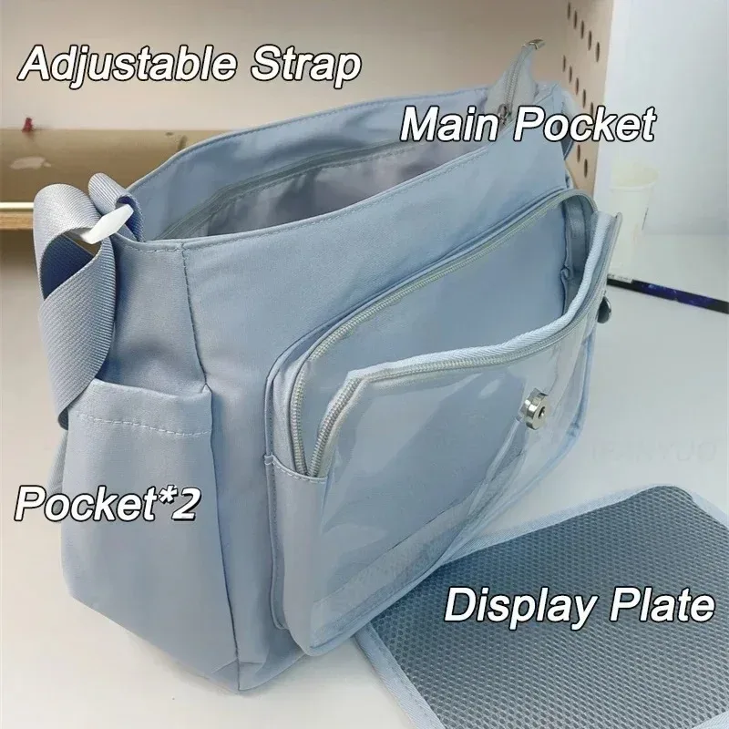 sac à bandoulière transparent japonais, sacoche pour fille de style harajuku, charmant panneau d'affichage de badges diy, sac à bandoulière à la mode