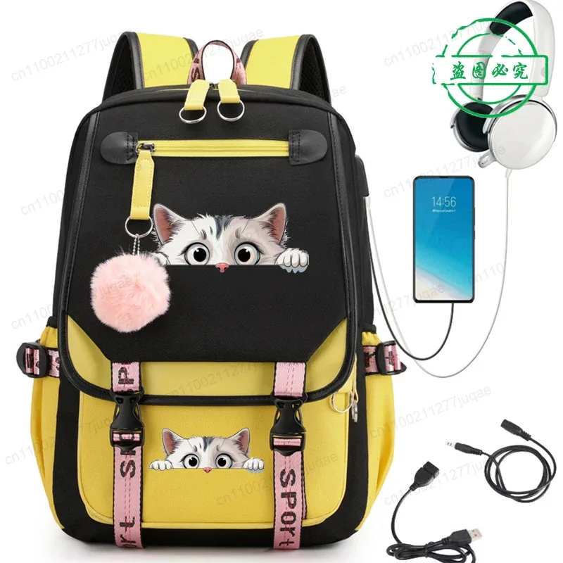 sac à dos kawaii chat de dessin animé tendance anime pour adolescentes et adolescents, sac d'école, sac de voyage pour ordinateur portable