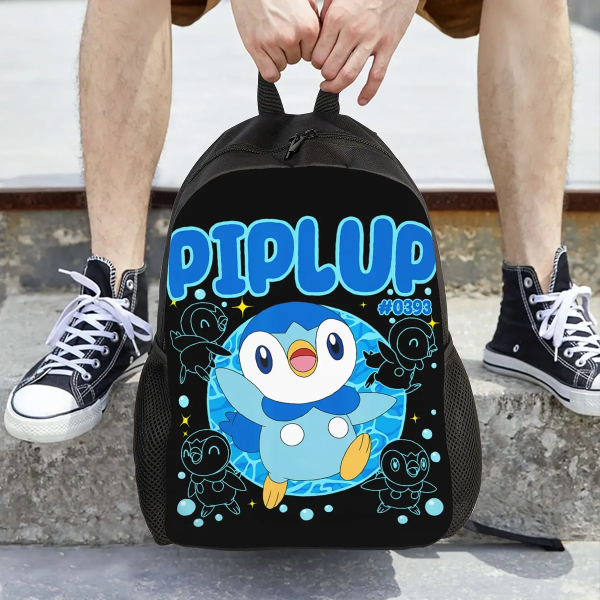 sacs à dos pokemon, sac à dos mignon happy piplup collage big chest poster daypack, sac à dos d'extérieur avec fermeture à glissière