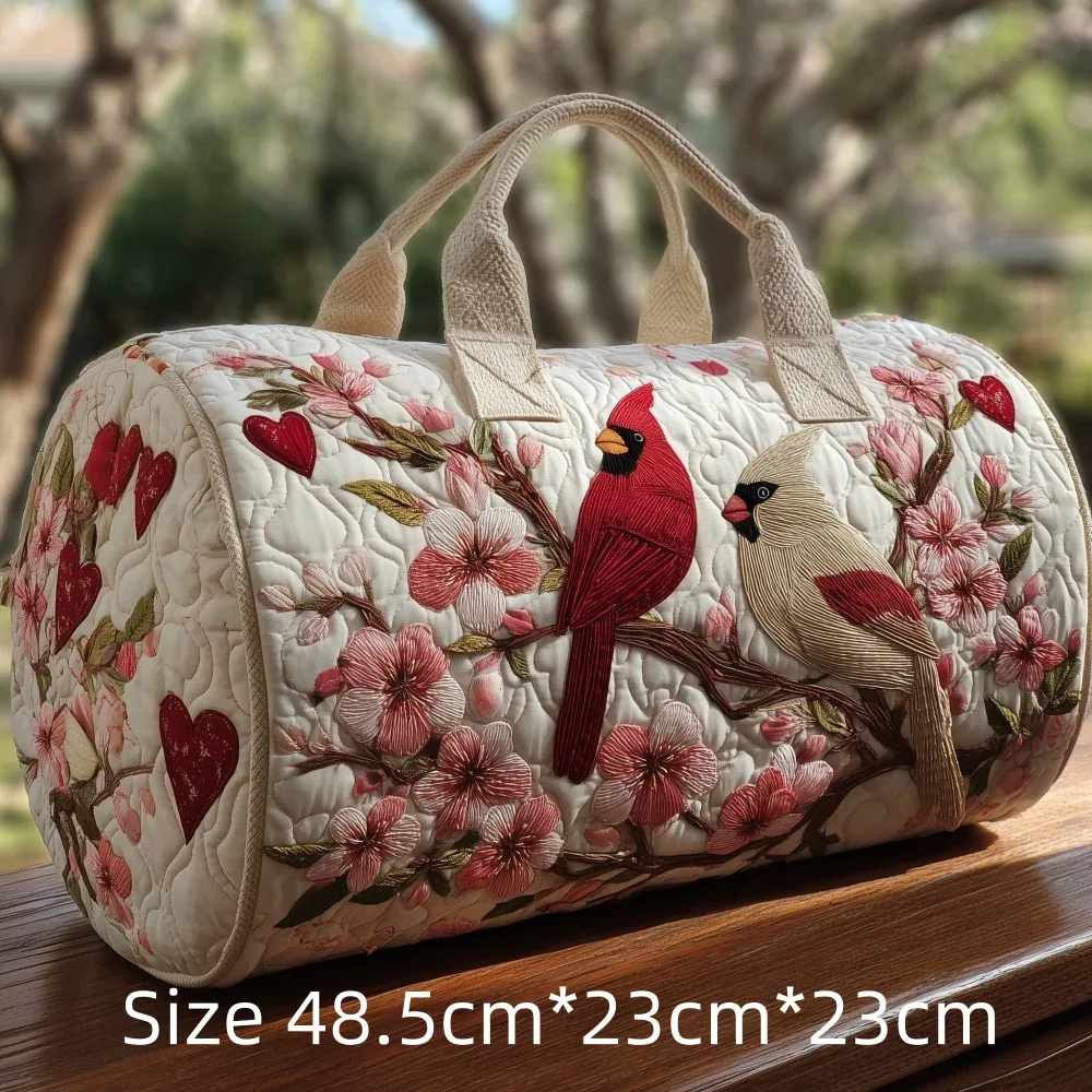 sac de voyage matelassé 3d vintage tendance, imprimé floral oiseau cardinal, sac de week-end, de sport ou de plage durable, sac fourre-tout pour femme