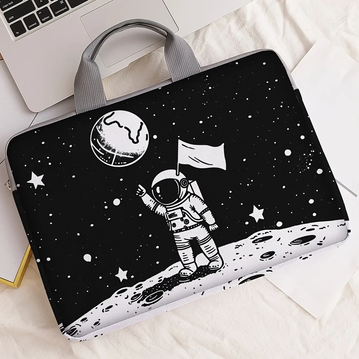 ensemble une pièce, deux styles, sac et porte-documents pour ordinateur portable à motifs d'astronautes, adapté aux ordinateurs portables de 14 pouces