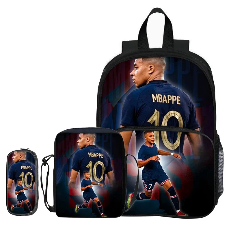 sac à dos pour enfants, sacs à bandoulière, trousse à crayons m-mbappe, ensemble de 3 pièces avec poche avant, sac à dos de star du football
