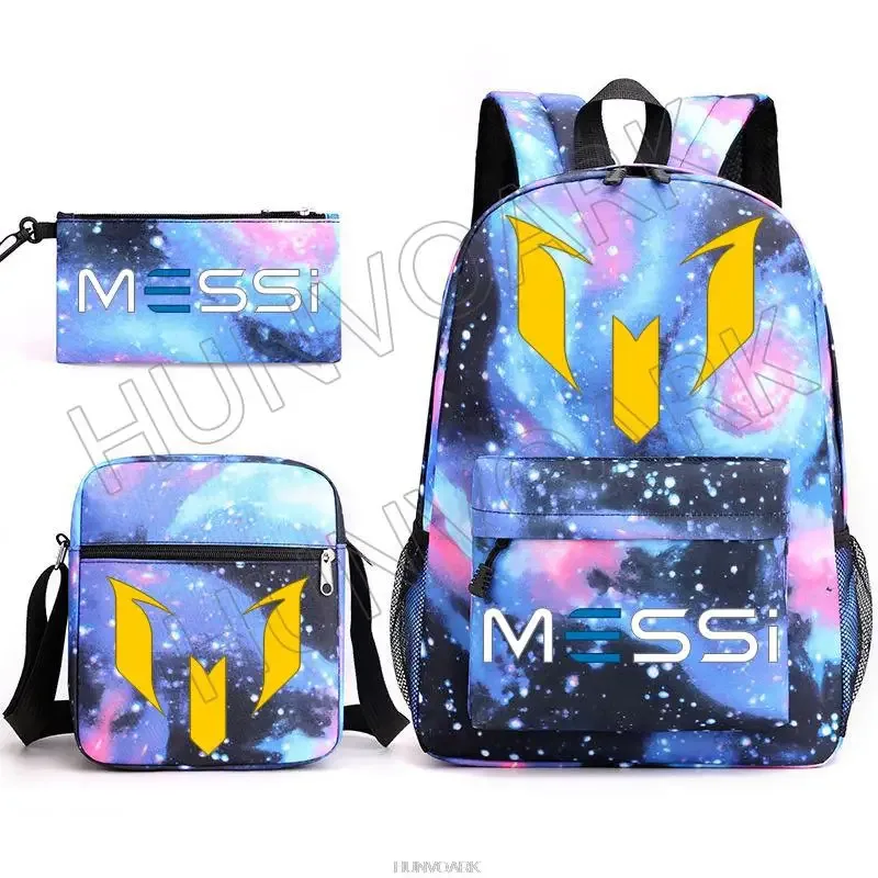 sac à dos super stars messi pour enfants, football, école, voyage, ordinateur portable, adolescents, étudiants, femmes, hommes, 3 pièces