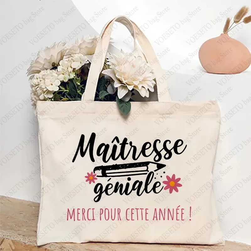 sac fourre-tout à thème enseignant, sac à bandoulière d'école inspiré avec motif de style français, sac à main à motif éducatif cadeau maitresse d'école