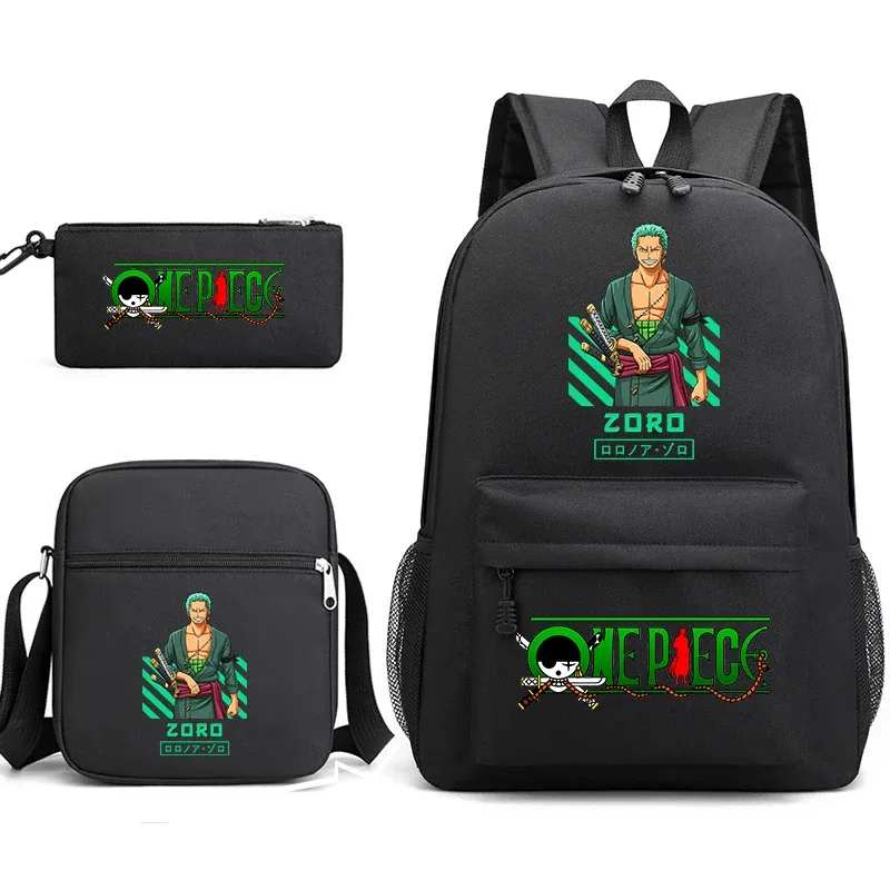 ensemble de sacs à dos graphiques one piece zoro pour enfants et adolescents avec sac à bandoulière et trousse à crayons