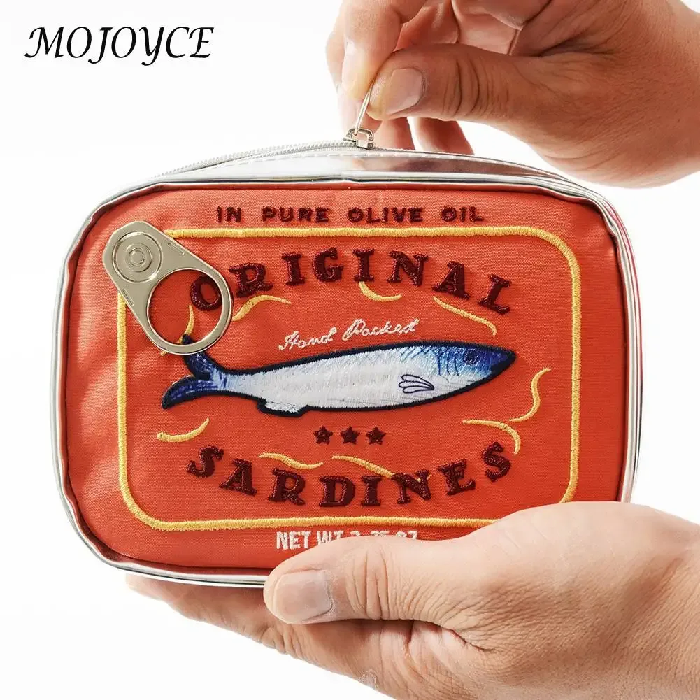 trousse de toilette mignonne portable pour femme, sardines en conserve, sac cosmétique de voyage, multifonction, mode créative, fermeture éclair, week-end, vacances