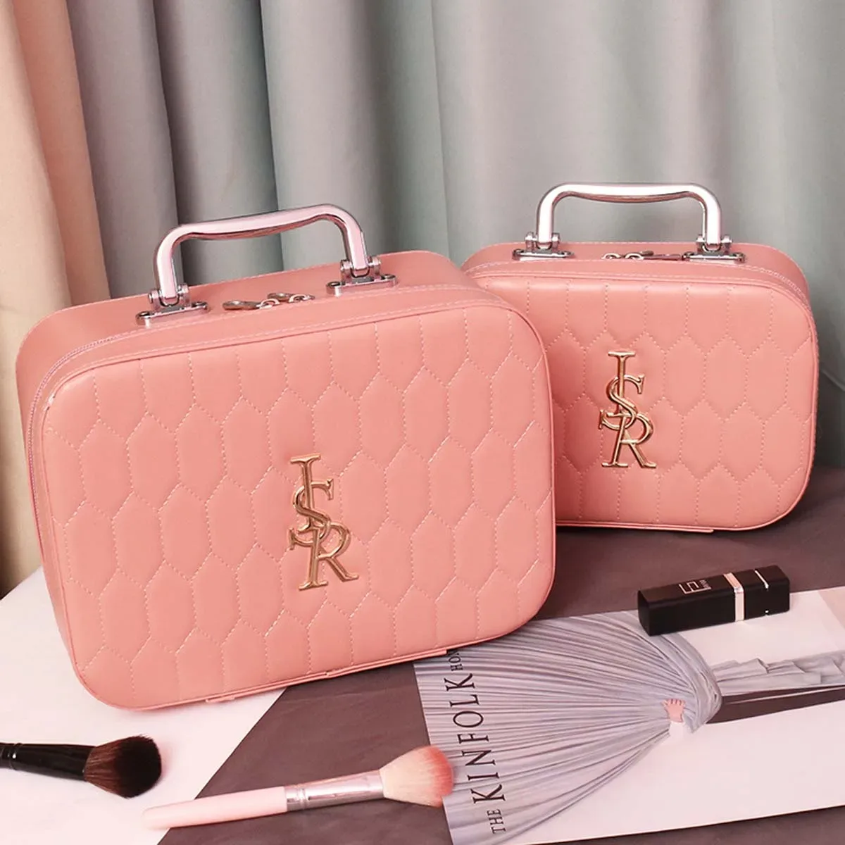 trousse de maquillage femme portable grande capacité nouvelle tendance instagram super populaire produit célébrité internet boîte de rangement valise en pu