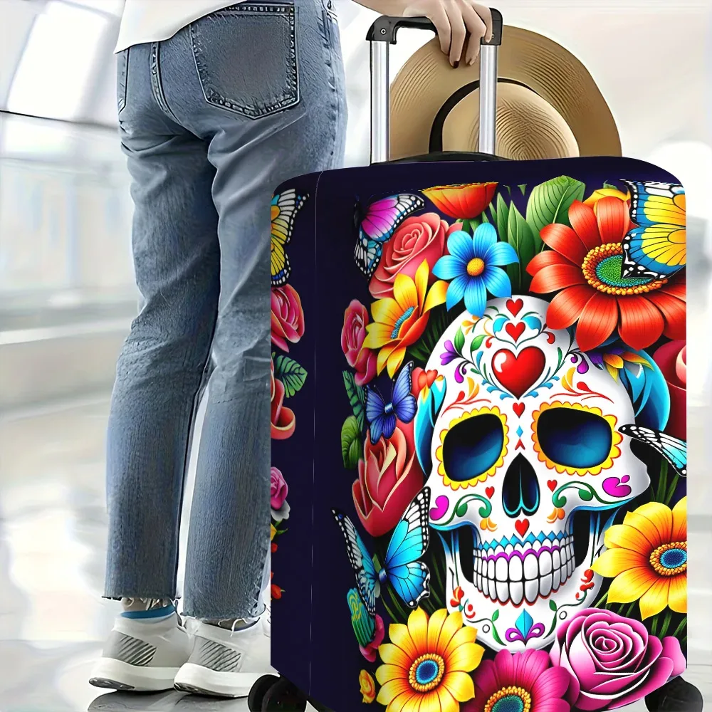 1 housse de bagage colorée motif tête de mort en sucre pour bagages de 18 à 32 pouces ; accessoires de voyage anti-poussière et élastiques pour une protection efficace de vos bagages
