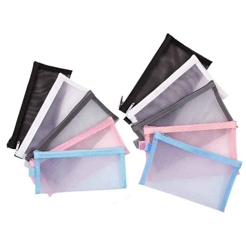 sac cosmétique de voyage en filet transparent, porte-cosmétiques, sac de rangement, étui à crayons à fermeture éclair, poudres de maquillage en nylon portable