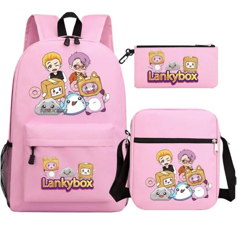 sac à dos tendance lankybox camouflage 3 pièces, grande capacité, pour adolescents, ordinateur portable, école, avec sac à bandoulière, anime, hommes, voyage, mochilas, cadeau