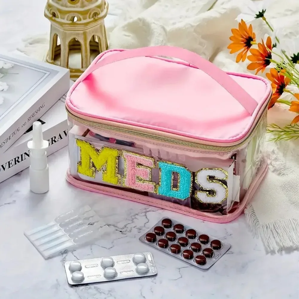 sac de rangement transparent multicolore, trousse de maquillage, sac de rangement de voyage, sac à main portable, trousse de toilette brodée de lettres