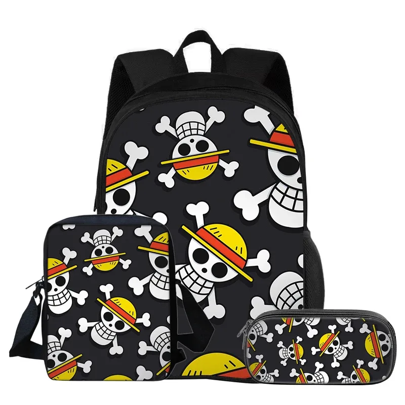 one piece monkey d. luffy – ensemble de 3 sacs à dos pour étudiants, sac à bandoulière d'école, sacs à crayons, sac à dos de voyage, cadeau d'anniversaire pour enfants