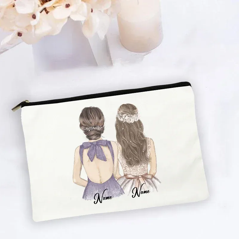 trousse de maquillage personnalisée avec nom personnalisé, sacs à cosmétiques, organisateur de toilette de voyage, rangement de mariée, étui de maquillage, cadeaux de demoiselle d'honneur de mariage